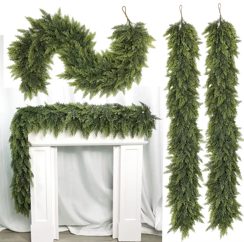 🎅🎄 Artificial Cedar Garland🌿Green Pine Garland for Table, Mantel, Wall – Perfect for Indoor & Outdoor Christmas Decorations