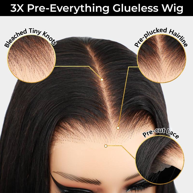 UP TO 70%OFF🔥Pre-Cut Lace Kinky Straight 360 Full Lace Frontal Glueless Wig With Invisi Drawstring Pre Plucked Human Hair Wig