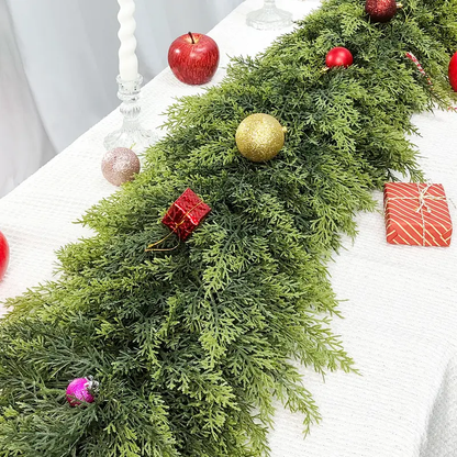 🎅🎄 Artificial Cedar Garland🌿Green Pine Garland for Table, Mantel, Wall – Perfect for Indoor & Outdoor Christmas Decorations